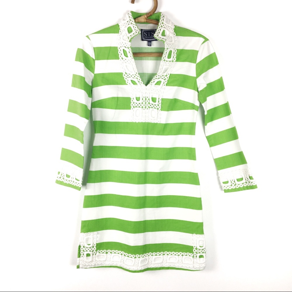 Sail to Sable Green and White Striped Mini Dress
